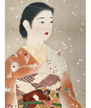 Estampe Japonaise de Yamakawa Shuho | Beauté en Kimono - Fleur - Lithographie commande en ligne