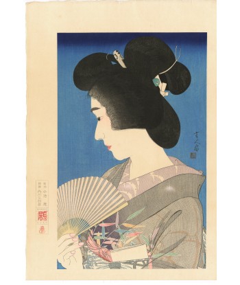 Estampe Japonaise de Torii Kotondo | Geisha Natsuko l'été le des métaux précieux