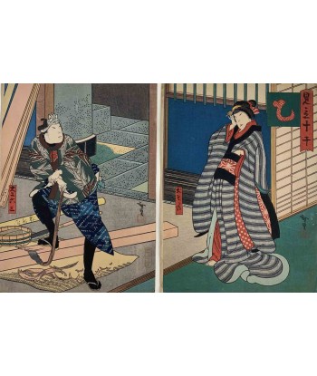 Estampe Japonaise de Hirosada Konishi | La courtisane Osono et son Amant Rokusa commande en ligne