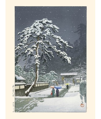 Neige sur le temple Honmonji de Hasui Kawase | Reproduction Fine Art hantent personnes