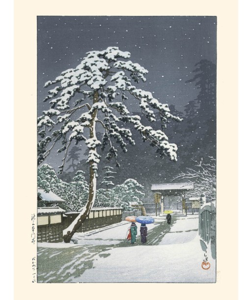 Neige sur le temple Honmonji de Hasui Kawase | Reproduction Fine Art hantent personnes