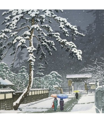 Neige sur le temple Honmonji de Hasui Kawase | Reproduction Fine Art hantent personnes