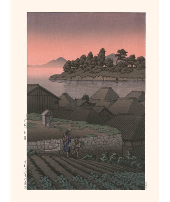 Coucher de Soleil sur Amakusa Honryo de Hasui Kawase | Reproduction Fine Art la colonne vertébrale