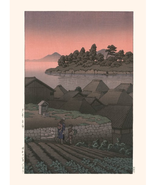 Coucher de Soleil sur Amakusa Honryo de Hasui Kawase | Reproduction Fine Art la colonne vertébrale