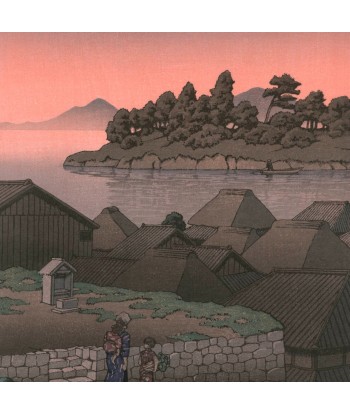 Coucher de Soleil sur Amakusa Honryo de Hasui Kawase | Reproduction Fine Art la colonne vertébrale