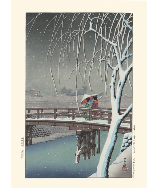 Soir de neige à Edogawa de Hasui Kawase | Reproduction Fine Art livraison gratuite