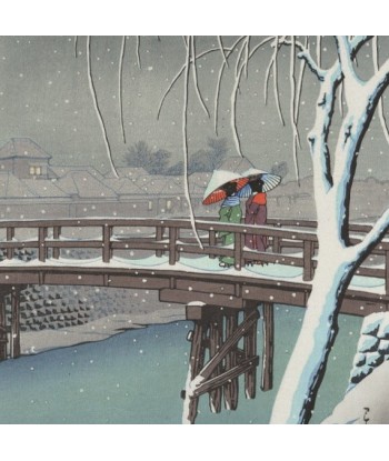 Soir de neige à Edogawa de Hasui Kawase | Reproduction Fine Art livraison gratuite