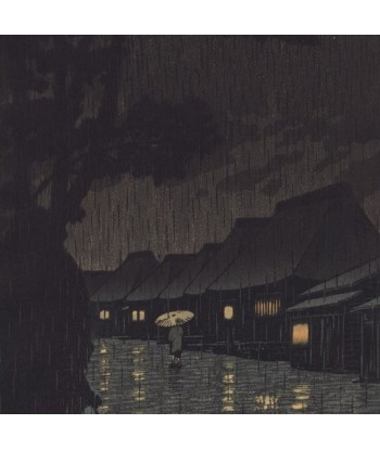 Nuit pluvieuse à Maekawa de Hasui Kawase | Reproduction Fine Art en linge