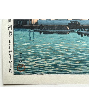 Estampe Japonaise d'Hasui Kawase | Les rives de la rivière Hama-cho Véritable concentré