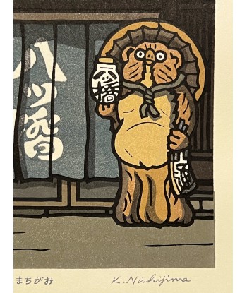 Estampe Japonaise de Nishijima Katsuyuki | Tanuki à l'accueil solde