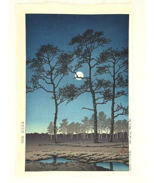 Estampe Japonaise de Kawase Hasui | Lune d'hiver à Toyama Gahara de l' environnement