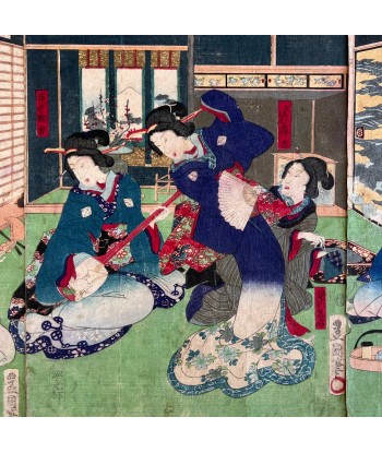 Estampe Japonaise de Kunisada | Musiciennes et danseuses l'évolution des habitudes 