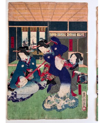 Estampe Japonaise de Kunisada | Musiciennes et danseuses l'évolution des habitudes 