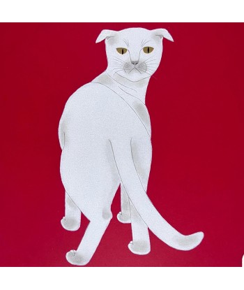 Estampe Japonaise de Nishida Tadashige | chat blanc se retournant Venez acheter