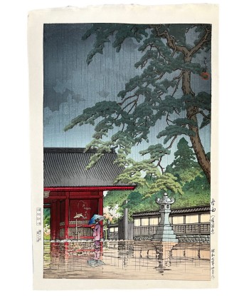 Estampe Japonaise de Hasui Kawase | Le temple Gokokuji sous la pluie Les magasins à Paris