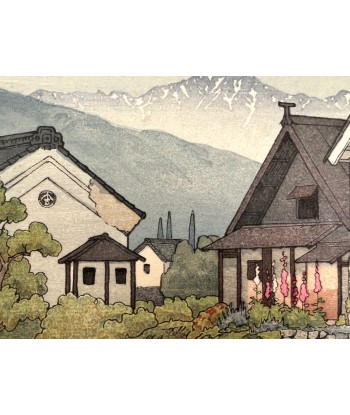 Estampe Japonaise de Yoshida Toshi | Le Village de Matsumoto les ctes