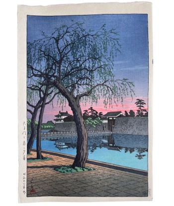 Estampe Japonaise de Hasui Kawase | Crépuscule de printemps sur le Palais Impérial de Tokyo pas chere