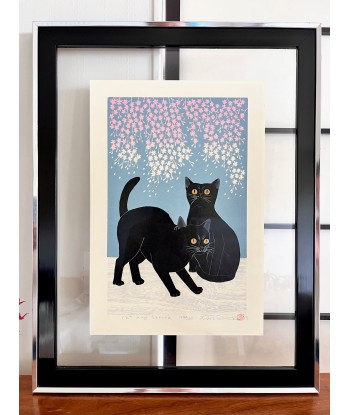 Estampe Japonaise de Nishida Tadashige | Chat Noir et Sakura 50-70% off 