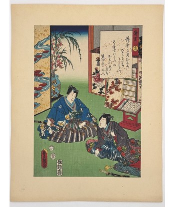 Estampe Japonaise de Kunisada | série du Genji moderne | Chapitre 19: Ce mince nuage Les magasins à Paris