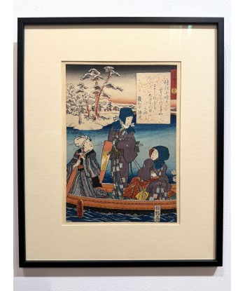 Estampe Japonaise Encadrée de Kunisada | série du Genji moderne | Chapitre 51 : la barque au gré des flots une grave pollution 