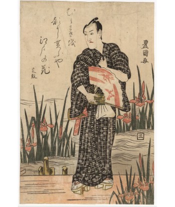 Estampe Japonaise de Toyokuni I Utagawa | L'acteur Shigan sur un ponton aux iris outlet