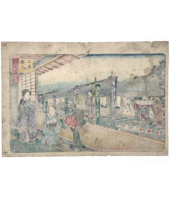 Estampe Japonaise de Hiroshige | Edo Meisho - Théâtres Kabuki à Saruwaka depuis une maison de thé destockage