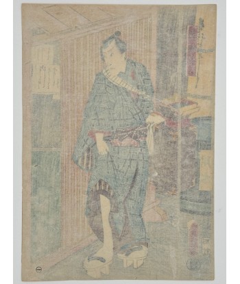 Estampe Japonaise de Kunisada | Scène de Kabuki, Le coiffeur Saizô Par le système avancé 