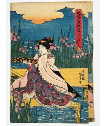 Estampe Japonaise de Kunisada | Narihira sur un ponton aux iris sur le site 