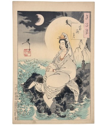 Estampe Japonaise de Yoshitoshi | Les Cent aspects de la Lune, La lune de la mer du Sud, Kannon la livraison gratuite