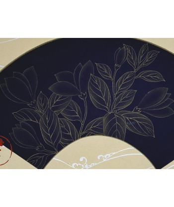 Estampe Japonaise Ecole Rinpa | Fleurs de magnolia sur forme d'éventail bleu nuit prix pour 