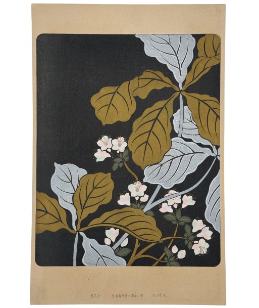 Estampe Japonaise Ecole Rinpa | Feuilles argent et or destockage