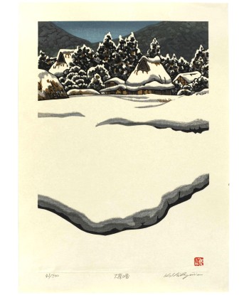 Estampe Japonaise Encadrée de Nishijima Katsuyuki | Neige à Ohara pas chere