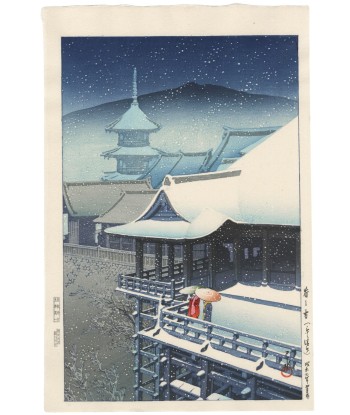 Estampe Japonaise de Hasui Kawase | Neige de printemps sur le Temple Kiyomizu, Kyoto En savoir plus