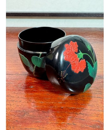 Natsume en laque noire d'Okinawa, ryukyu-nuri motif fleur hibiscus de la marque