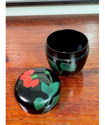 Natsume en laque noire d'Okinawa, ryukyu-nuri motif fleur hibiscus de la marque