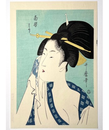 Estampe Japonaise de Utamaro Kitagawa | Courtisane se lavant le visage, "Ha" Par le système avancé 