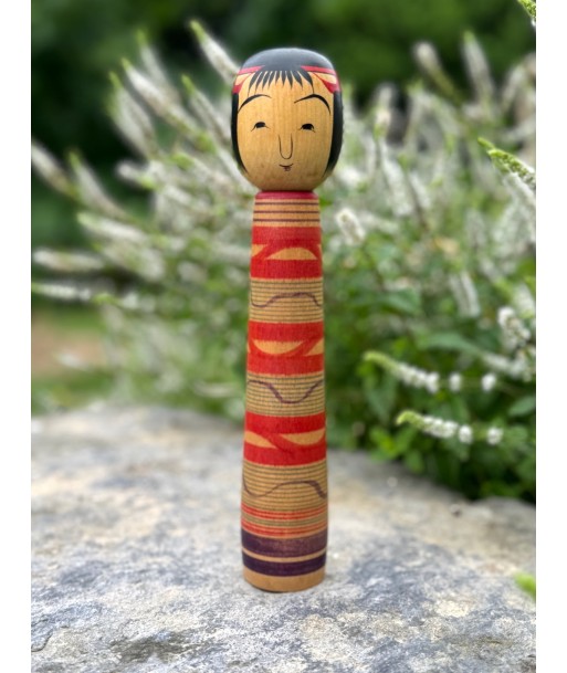 Kokeshi traditionnelle de Saito Hiromichi  | style - Tsuchiyu - Visage souriant de technologie