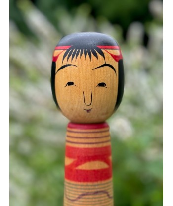 Kokeshi traditionnelle de Saito Hiromichi  | style - Tsuchiyu - Visage souriant de technologie