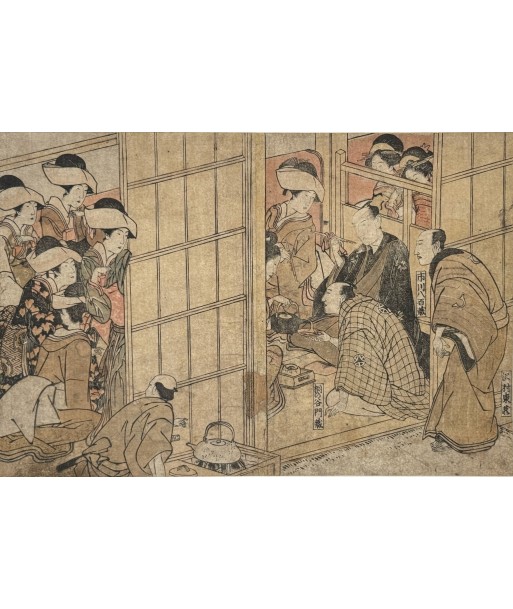 Estampe Japonaise de Toyokuni Utagawa | Série divertissement des acteurs, Maison de courtisanes ouvre sa boutique