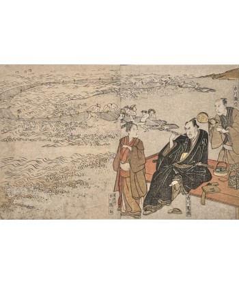 Estampe Japonaise de Toyokuni Utagawa | Série divertissement des acteurs, A la plage brillant des détails fins