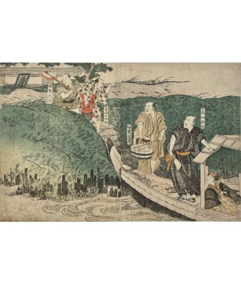 Estampe Japonaise de Toyokuni Utagawa | Série divertissement des acteurs, Promenade en barque hantent personnes