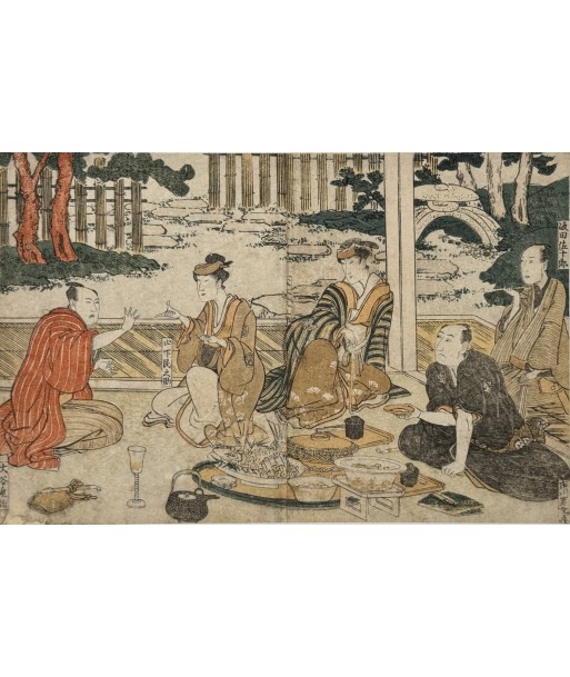 Estampe Japonaise de Toyokuni Utagawa | Série divertissement des acteurs, banquet en terrasse offre 