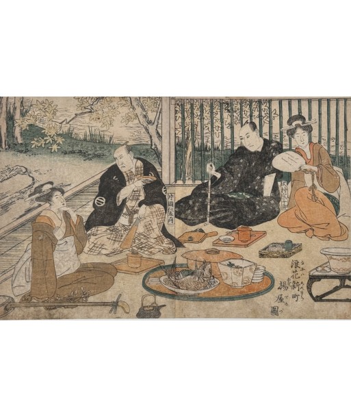 Estampe Japonaise de Toyokuni Utagawa | Série divertissement des acteurs, Repas à la Maison Verte d'Osaka commande en ligne