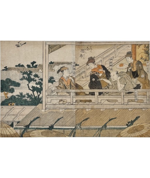 Estampe Japonaise de Toyokuni Utagawa | Série divertissement des acteurs, Sur la terrasse d'une Maison Verte d'Osaka pour bénéficier 