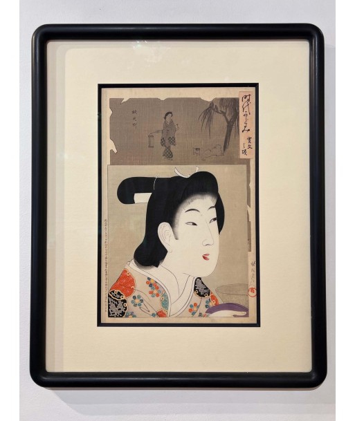 Estampe Japonaise Encadrée de Chikanobu | Portrait de Femme - Ere Kanbun Véritable concentré