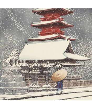 Le Temple Toshogu sous la Neige de Hasui Kawase | Reproduction Fine Art rembourrage situé sous