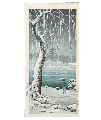 Estampe Japonaise de Koitsu Tsuchiya | L'étang de Sarusawa sous la neige, à Nara ouvre sa boutique