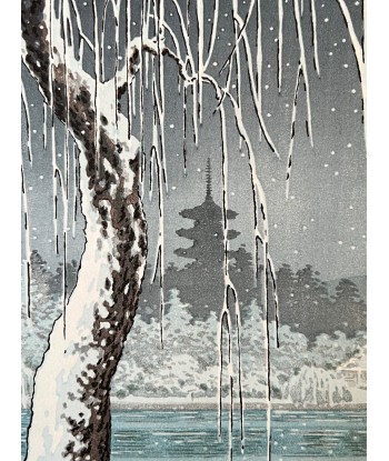 Estampe Japonaise de Koitsu Tsuchiya | L'étang de Sarusawa sous la neige, à Nara ouvre sa boutique