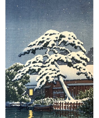 Estampe japonaise de Hasui Kawase | Funabori sous la neige solde