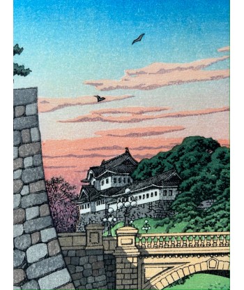 Estampe Japonaise Encadrée de Hasui Kawase | Le Pont Niju au lever du jour les muscles